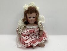 Antique German Bisque Doll 4.5” Sleep Eyes Original Brunette Wig Loosely Strung