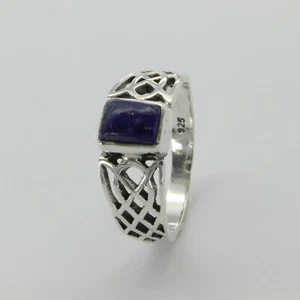 Talla 9 - Anillo Cuadrado Celta Natural AZUL LAPISLÁZULI - PLATA ESTERLINA 925 #68 - Imagen 1 de 3
