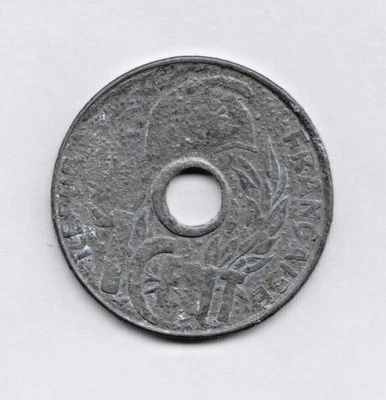 🔴FRENCH INDOCHINA   1 Cent 1941  KM24.3  Zinc coin WWII Vichy Government🔴 - Image 1 of 2