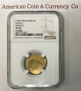 (1556-98)S Spain 2 Escudo Seville Philip II NGC XF-45 - Picture 1 of 2