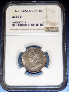 1922 AUSTRALIA Shilling NGC AU50 SILVER 1S Australian Certified About Unc Coin - Picture 1 of 4