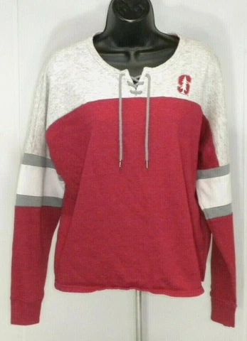 Stanford Womens Sweatshirt M Gray Red Pullover Lace Up Jersey Sleeve Cardinal Cover