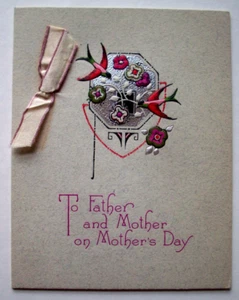 Birds and flowers embossed 20's vintage Mother's Day greeting card *TT23 - Picture 1 of 3