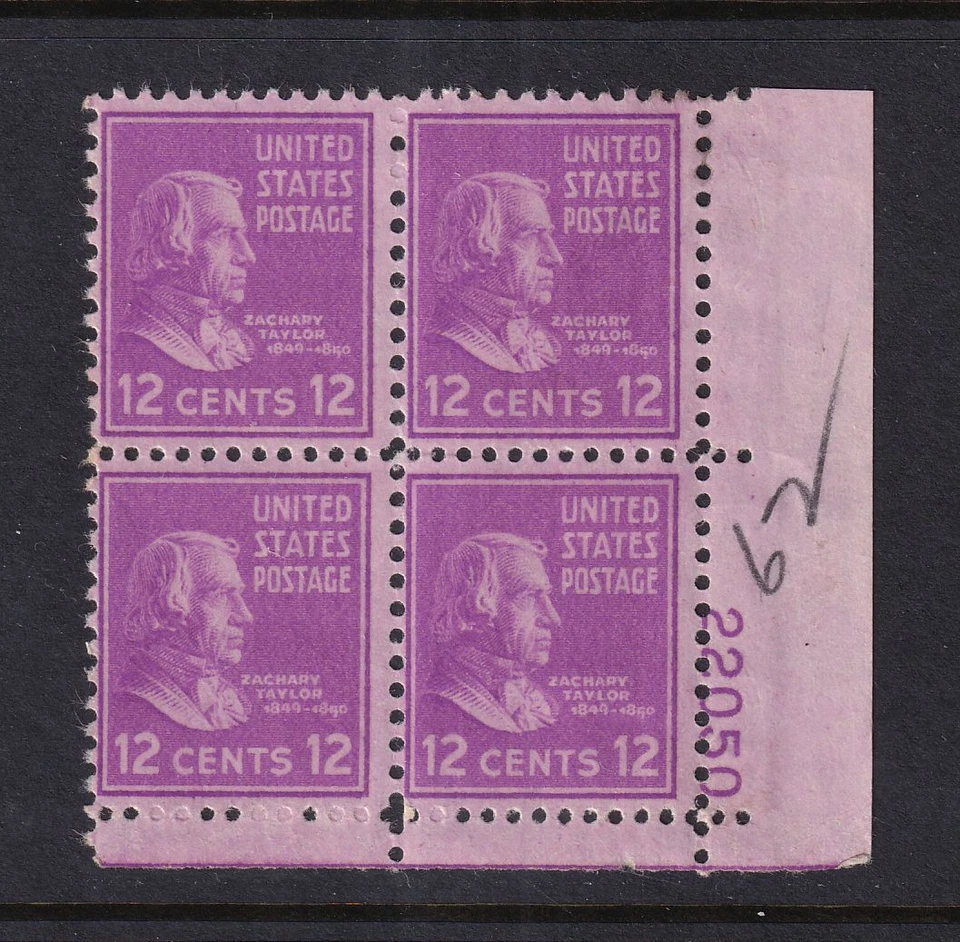1938 Zachary Taylor Prexy 12c Sc 817 MNH OG electric eye plate block (5J - Image 1 of 1
