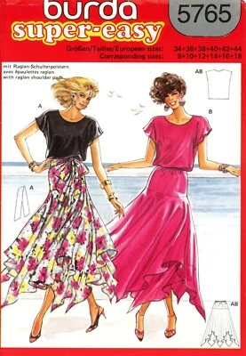 Burda 5765 Misses' Blouse & Skirt w Tie Belt Sz 8-18 CUT COMPLETE Pattern - Image 1 of 4
