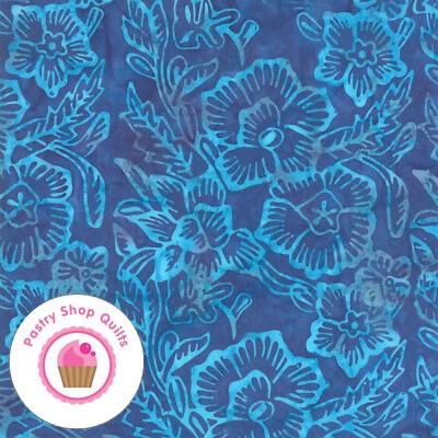 ALOHA BATIKS 4356 32 Blue Turqoise Floral MODA BATIKS Quilt Fabric - Image 1 of 4