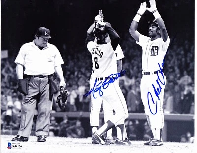 Chet Lemon (diciembre) y Marty Castillo firmado 8x10 Detroit en blanco y negro foto-1984 WSC Beckett Foto 1 de 2