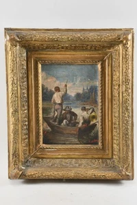 N62R57- Gemälde Jäger in einem Boot signiert H.Oudray 19.Jh - Bild 1 von 12