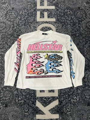 White Hellstar  Pixel Long Sleeve T-Shirt Size S-XL - Image 1 of 4