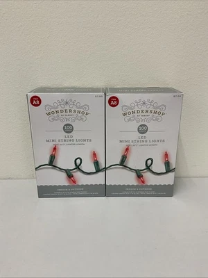 Wondershop 100 LED Mini String Lights Red Bulb Green Wire Christmas Lot Of 2