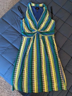 Laundry by Shelli Segal Dress Sz 12 Blue Yellow Green Geometric Print Sleeveless - Image 1 of 4