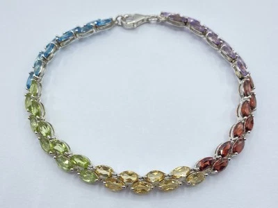 Beautiful Vintage Sterling Silver & Harlequin Natural Gemstone Tennis Bracelet - Image 1 of 4