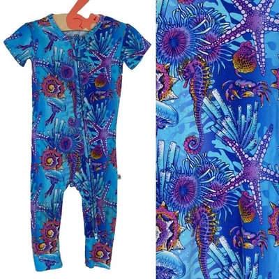 婴儿睡床 BUMS & Roses 海洋鱼设计师竹制拉链脚短袖 — 第 1/4 张图片