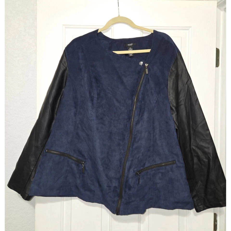 Chaqueta Alfani Mujer 3X Imitación Gamuza Moto Blazer Negro Manga Asimétrica Foto 1 de 4