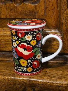 Taza Vera Bradley Poppy Fields Barnes Noble taza de té de café con tapa - Imagen 1 de 7