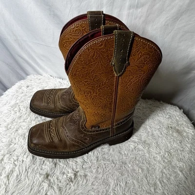 Botas Justin Gitanas 9 B STARLINA Cosidas Floral Cuero Repujado Vaquera GY9530 Foto 1 de 4