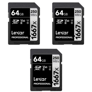 Lexar Professional SDHC/SDXC 1667x UHS-II 64GB Memory Card (3-Pack) - Photo 1 sur 4