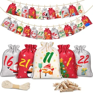 24 Adventskalender-Säckchen zum Befüllen – DIY Stoffbeutel Leinen, 2 Größen - Bild 1 von 7