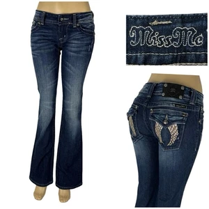 Miss Me Womens 27 Jeans Signature Boot Blue Cotton Blend Distressed Feather EUC - Picture 1 of 13