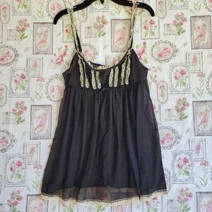 Victoria’s Secret Rare Vintage Sheer Mesh Lace Trim Babydoll Black and White M - Picture 1 of 4