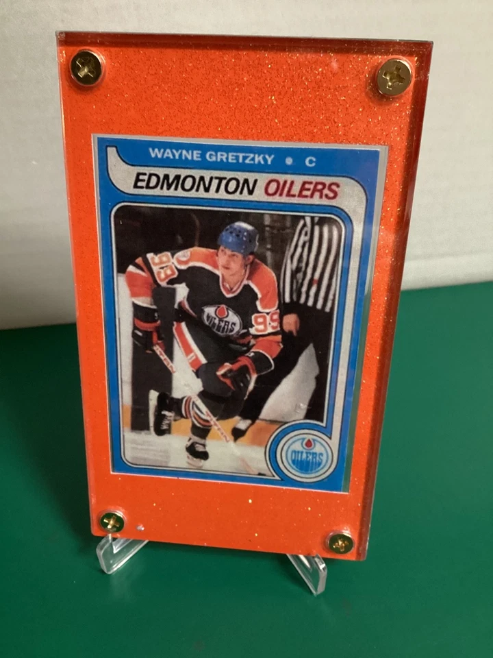 1979 Topps Wayne Gretzky Rookie Variation RC ~ Edmonton Oilers ~ Pantalla naranja Foto 1 de 4