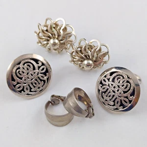 Lote De Colección De 3 Pendientes Tono Plata Clip Aro Filigrana Desplazados Redondos .75" 1.25" - Imagen 1 de 12