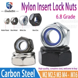 M2 M2.5 M3 M4 M5 M6 M8 M10 M12 M14 M16 Nyloc Nylock Lock Nuts Carbon Steel - Picture 1 of 35