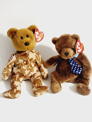 RARE Retired Lot 2 Beanie Babies HERO (Serviceman) and Hero (Father) - Image 1 of 4
