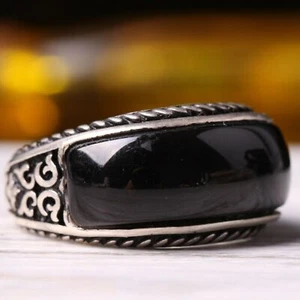 Turkish Handmade Luxury Black Onyx stone Mens Ring 925 Sterling Silver ALL SIZE - Picture 1 of 46