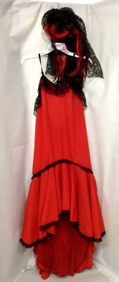 Senorita Costume ,  Dress, Wig, Lace Mantilla Headscarf , Adult Size S/M - Image 1 of 4