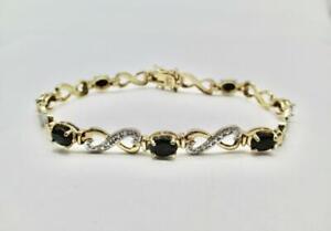 4.20 CTW SAPPHIRE BRACELET STERLING SILVER WITH YELLOW GOLD 7.5 INCHES
