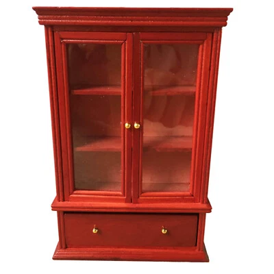 Miniature Glass Perspective Cabinet Showcase 1:12 Dollhouse Furniture Red - Image 1 of 4