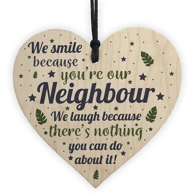 RED OCEAN Funny Neighbour Gifts Friendship Handmade Wooden Heart Sign Thank You Home Gifts