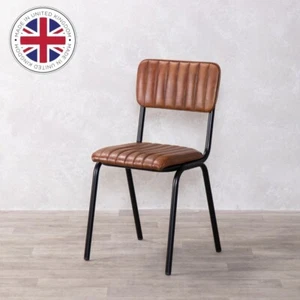 TAN LEATHER DINING CHAIR CAFE CHAIR RESTAURANT CHAIR GENUINE LEATHER CHAIR - Picture 1 of 16