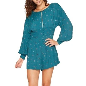 Free People Love Grows Romper Green floral boho cottage keyhole women’s size M - Picture 1 of 11