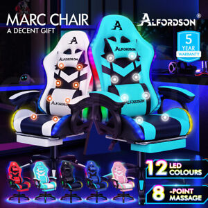ALFORDSON Gaming Office Chair 12 RGB LED Massage Computer Work Seat Footrest