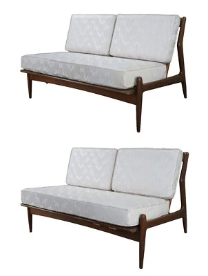 2 IB Koford Larsen Selig Danish Mid Century Modern Walnut Settee Sofa Love Seats - Image 1 of 4