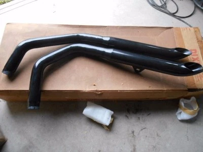 NOS Mac 57-85 Harley Davidson Sportster Staggered Duals Exhaust 2" Black Turnout - Image 1 of 4
