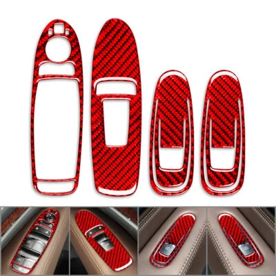 Cubierta de panel de interruptor de elevación de ventana rojo fibra de carbono para Infiniti JX35 QX60 13-16 Foto 1 de 4