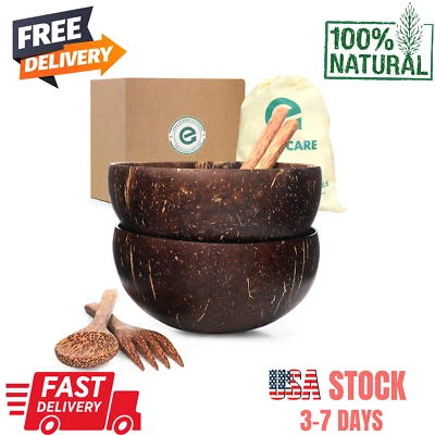 Cuencos y cuchara de coco natural con tenedor ecológicos | Batido, vegano, Buda Foto 1 de 4