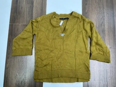 NEW White House Black Market Womens XS Green Yellow Rib Knit Sweater V Neck NWT - Image 1 of 4