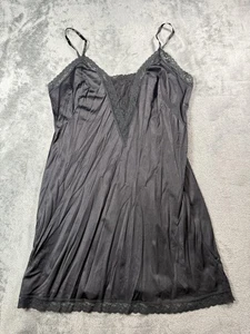 Vintage Womens Slip Size 44 Black Nylon Lace Trim Lingerie Made in USA - Picture 1 of 16