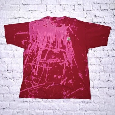Vintage Carhartt Red & Pink Reworked Tie Dyed S/S Unique Jersey Cotton T-Shirt - Image 1 of 4