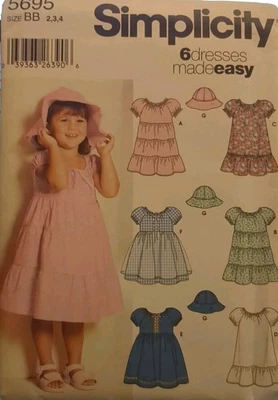 SIMPLICITY Sewing Pattern #5695 TODDLER'S DRESS & HAT (S-M-L) size 2-3-4 UC/FF - Image 1 of 4