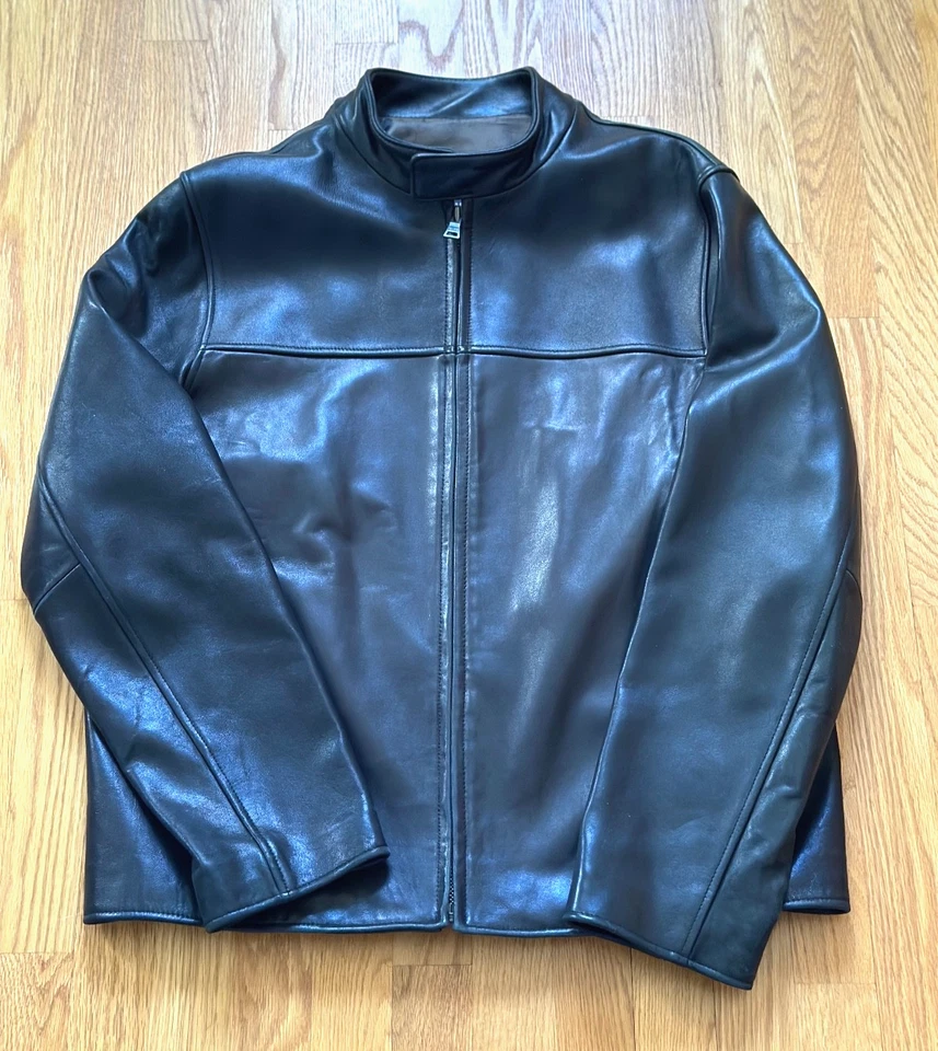 Jaqueta de couro macio Marc New York Motto Biker Racer masculina G preta excelente - Imagem 1 de 4