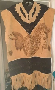 Poncho de gamuza vaquera occidental Serape capa tema azteca flecos talla única - Imagen 1 de 9