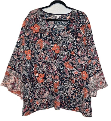 Blusa J Jill Cachemira Floral Oscura Para Mujer Talla Grande 4X Túnica Top Preppy Informal Foto 1 de 4