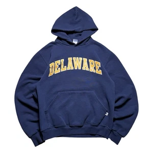 Sudadera con capucha vintage Y2K Russell Athletic desteñida azul marino Delaware para hombre pequeña  - Imagen 1 de 7