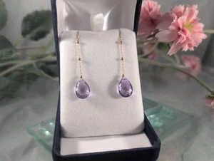 14kt. Yellow Gold Amethyst Briolette Cut Dangle Earrings In Presentation Box - Picture 1 of 9