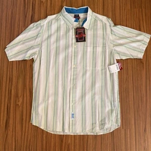 VTG Mecca Button Up Shirt Med Yellow Green Striped Long Sleeve Hip Hop Y2K RACK - Picture 1 of 8
